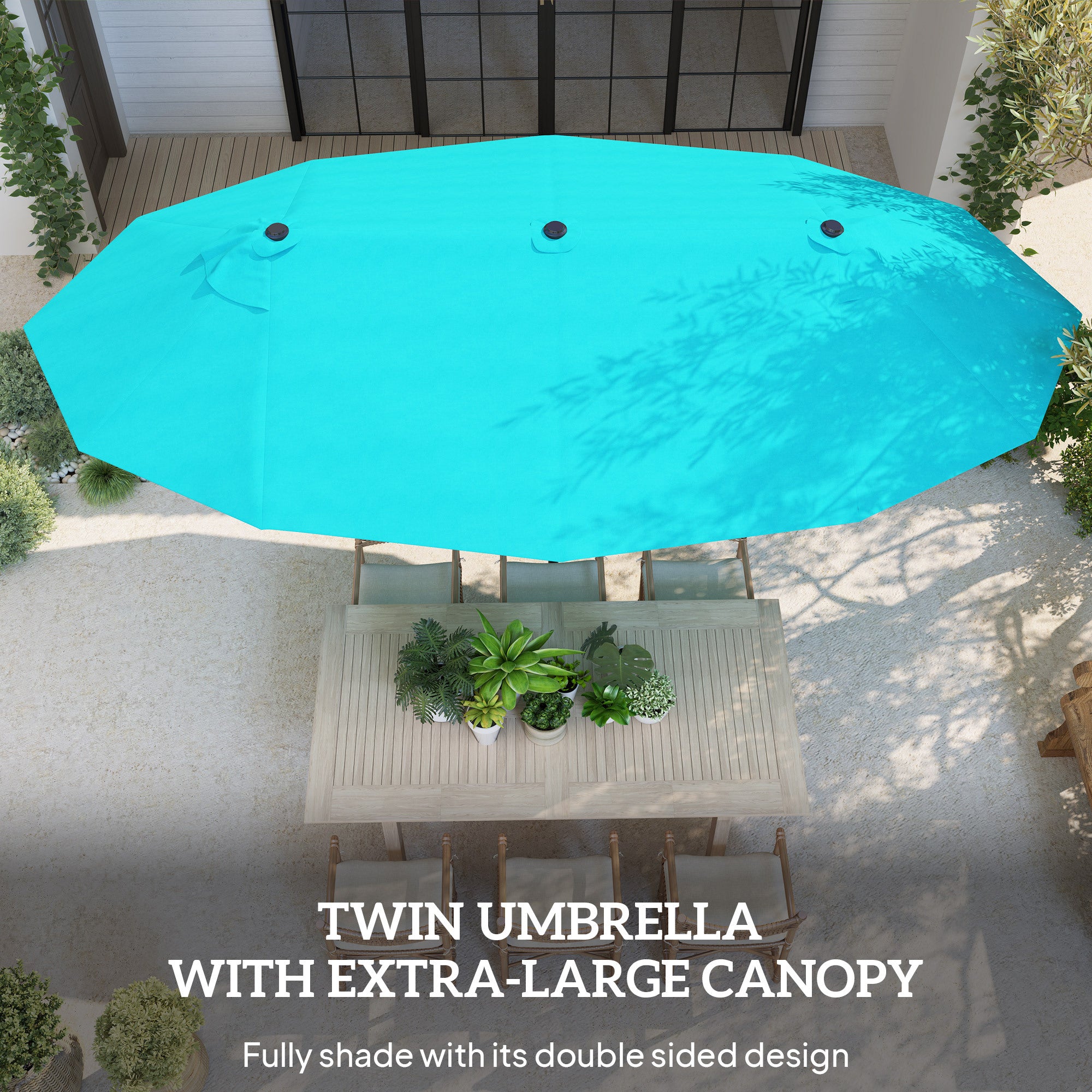 Patio Umbrella 15ft Double-Sided Outdoor Market Extra Large Umbrella With Crank Handle For Backyard, Light Blue