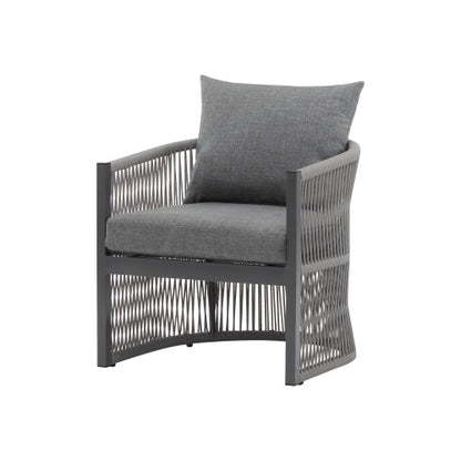 Set Of 2 Modern Gray Curved Aluminum Lounge Chair With Stylish Rope-Weave Design And Cushioned Comfort, Perfect For Outdoor Living