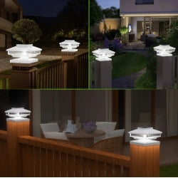 4 Pack Outdoor Solar Post Cap Lights, Cold White IP65 Waterproof For 4x4 5x5 6x6 Wooden Posts In Garden Decor - Outdoor Chilling