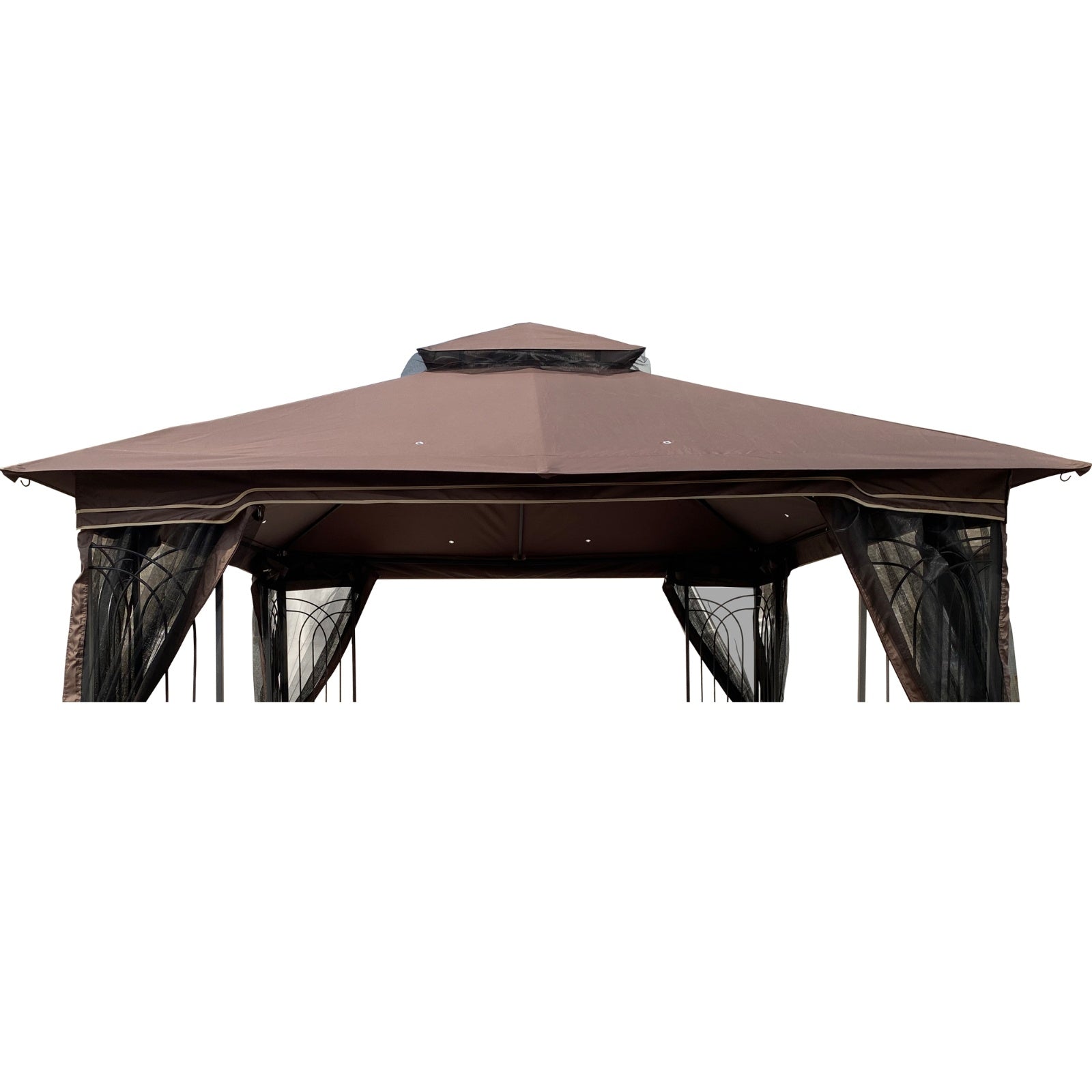 10x10 Ft Patio Double Roof Gazebo Replacement Canopy Top Fabric, Brown - Outdoor Chilling