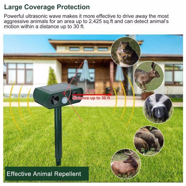 Ultrasonic Animal Repellent Solar Motion Sensor Repellent IPX4 Outdoor Waterproof Type - Outdoor Chilling