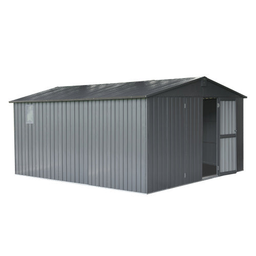 Storage Shed 11 X 12.5 With Galvanized Steel Frame Windows, Outdoor Garden Shed Metal Utility Tool Storage Room With Lockable Door For Patio Dark Gray