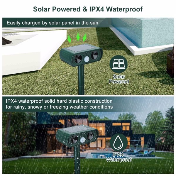 Ultrasonic Animal Repellent Solar Motion Sensor Repellent IPX4 Outdoor Waterproof Type