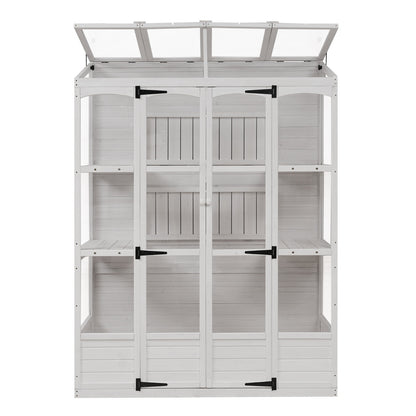 TOPMAX 78-inch Wooden Greenhouse Cold Frame With 4 Independent Skylights And 2 Folding Middle Shelve