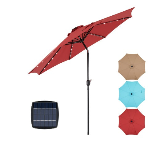 10ft Solar Polyester 32 LED Lighted Patio Umbrella With Tilt Adjustment And UV-Resistant Fabric - Outdoor Chilling