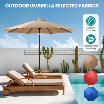 Outdoor Patio Umbrella With Push Button Tilt And Crank, Market Umbrella 8 Sturdy Ribs UV Protection Waterproof For Garden, Backyard, Red