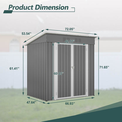6'x4' Outdoor Metal Storage Shed For Garden Tools Lockable Door With Floor Frame
