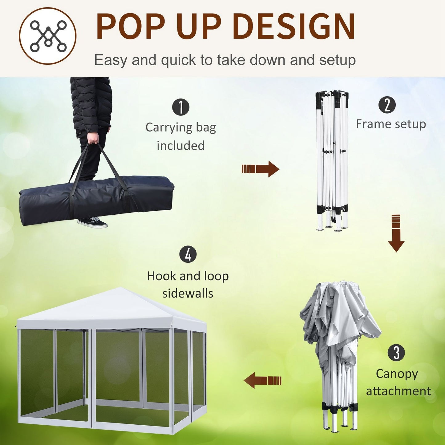 10' X 10' Pop Up Canopy Tent With Netting, Instant Gazebo, Ez Up Screen House Room With Carry Bag, H