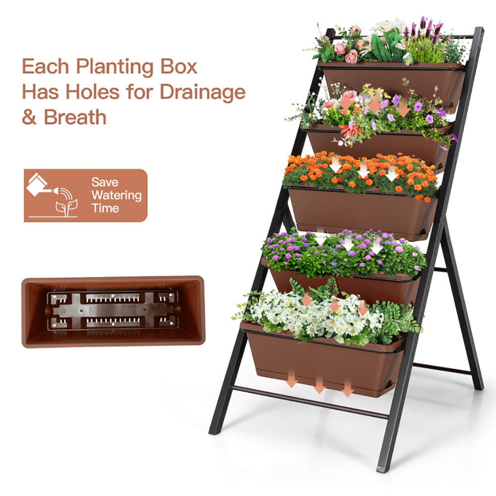 5-tier Vertical Garden Planter Box Elevated Raised Bed With 5 Container