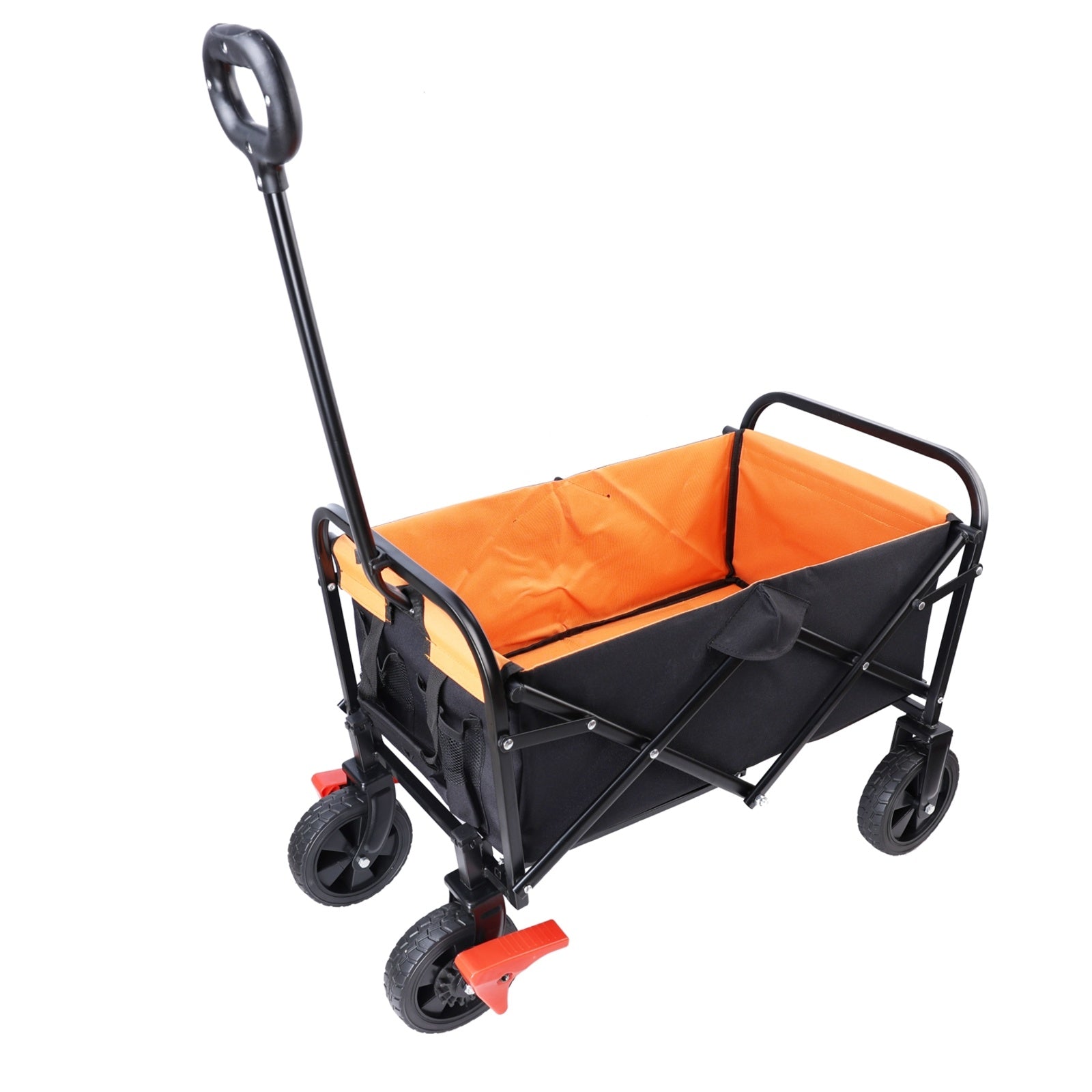 Mini Folding Wagon Garden Shopping Beach Cart  Black  Yellow  Brake