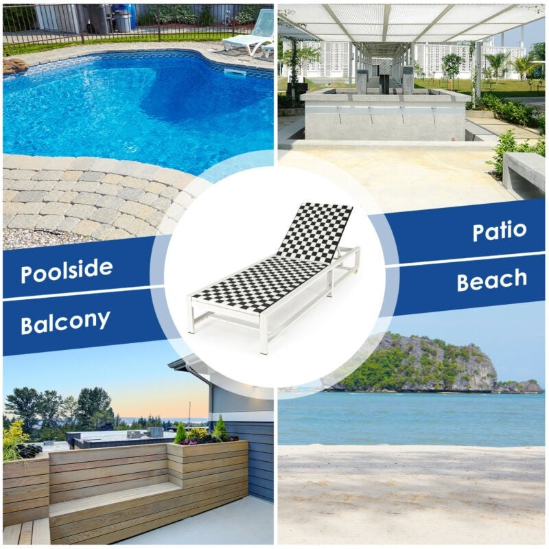 Patio Adjustable Reclining Chair Lounge Chair Chaise For Garden Deck Wheel