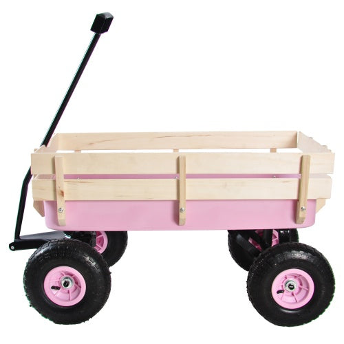 Outdoor Wagon All Terrain Pulling Wood Railing Air Tires Garden Cart