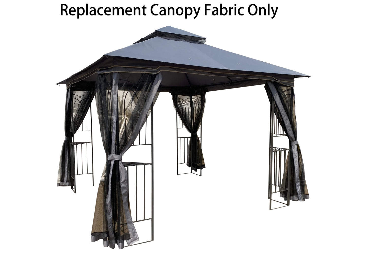 10x10 Ft Patio Double Roof Gazebo Replacement Canopy Top Fabric, Gray