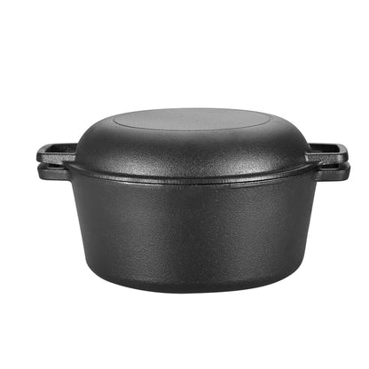 2 in 1 Seasoned Cast Iron Double Dutch Oven Combo Cooker