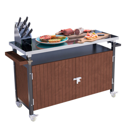 Outdoor Barbecue Cart With Stainless Steel Tabletop