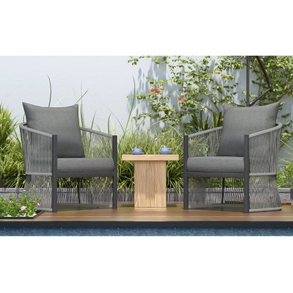 Set Of 2 Modern Gray Curved Aluminum Lounge Chair With Stylish Rope-Weave Design And Cushioned Comfort, Perfect For Outdoor Living
