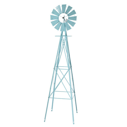 8ft Light Blue Ribbon Wind Vane, 4-pod Standing Iron Windmill