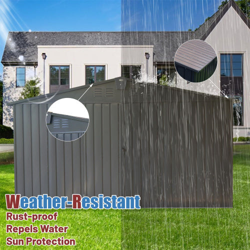 Storage Shed 11 X 12.5 With Galvanized Steel Frame Windows, Outdoor Garden Shed Metal Utility Tool Storage Room With Lockable Door For Patio Dark Gray