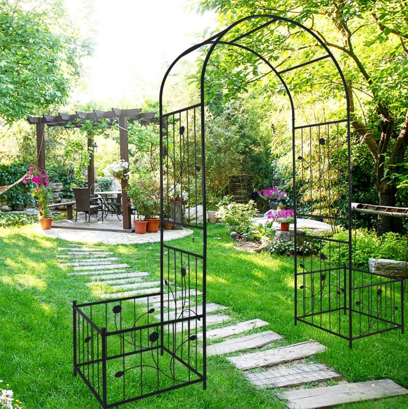 Metal Garden Arch With Plant Stands 79.5W X 86.6H Climbing Plants Rose Support