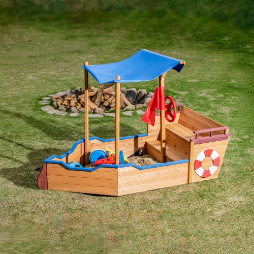 Wooden Sandbox With Storage Platform And Seat For Children Outdoors - Outdoor Chilling