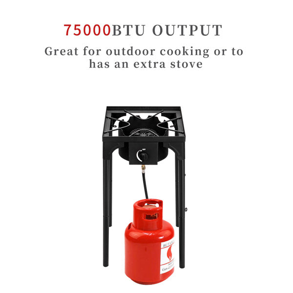 Outdoor Camp Stove High Pressure Propane Gas Cooker Portable Cast Iron Patio Cooking Burner Single Burner 75000-BTU