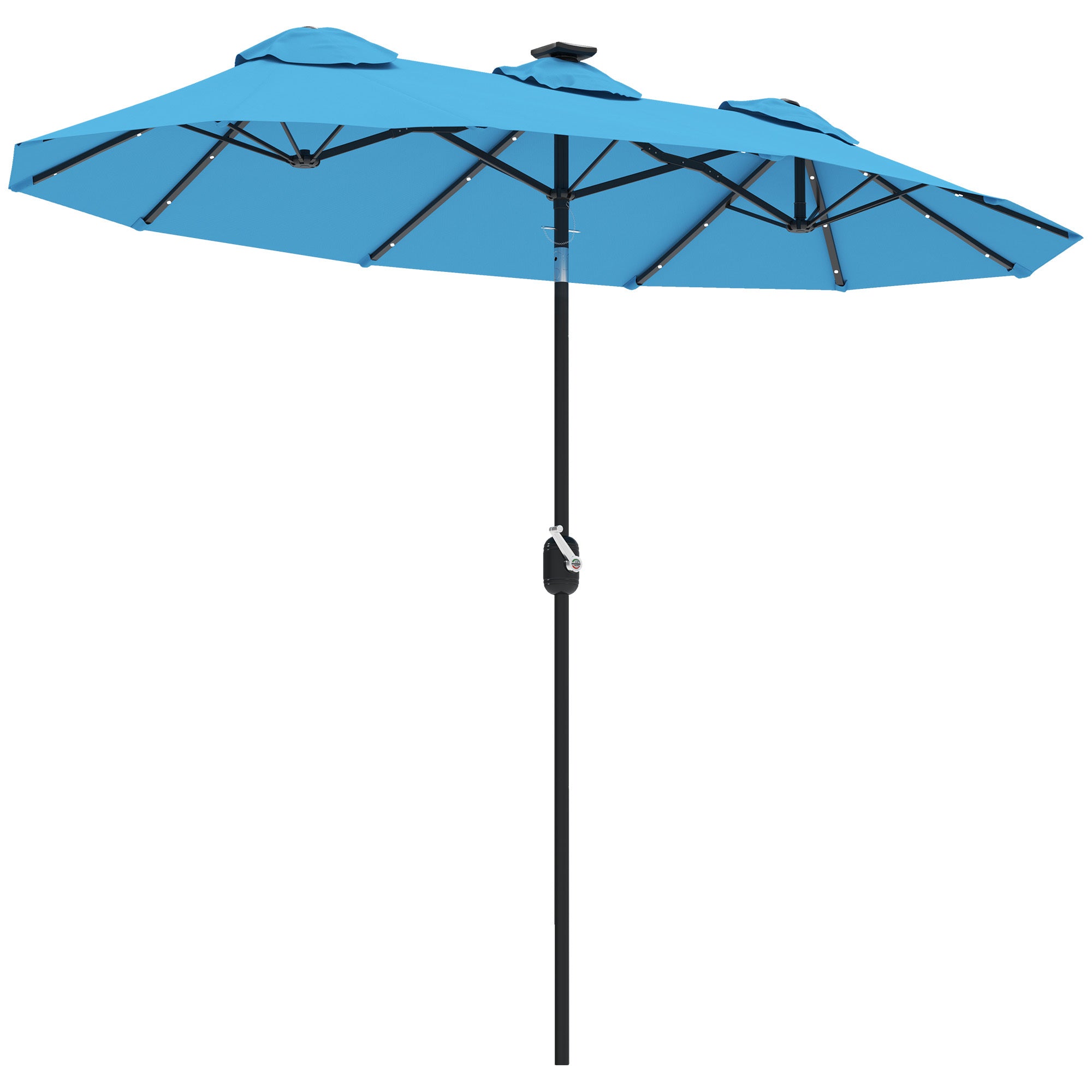 Double-sided Patio Umbrella, 9.7 Outdoor Umbrella With Tilt And Crank, LED Solar Light And 12 Ribs, Light Blue - Outdoor Chilling