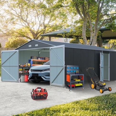 Spacious Outdoor Storage Shed This 13 x 20FT Outdoor Storage Shed Offers A Generous 250 Square Feet Of Floor Space, Perfect For Storing Trucks, Cars, Large Tools, And Lawn Equipment. With Double Front - Outdoor Chilling