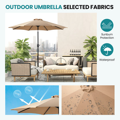 Outdoor Patio Umbrella With Push Button Tilt And Crank, Market Umbrella 8 Sturdy Ribs UV Protection Waterproof For Garden, Backyard, Red