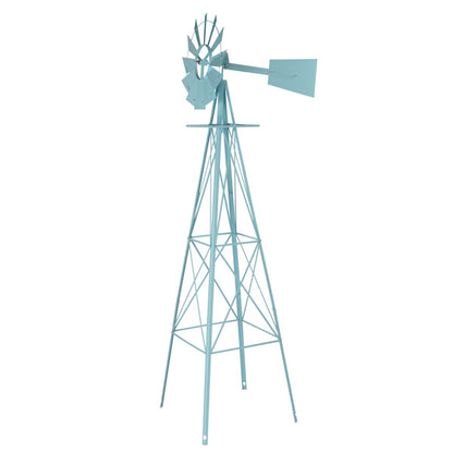 8ft Light Blue Ribbon Wind Vane, 4-pod Standing Iron Windmill