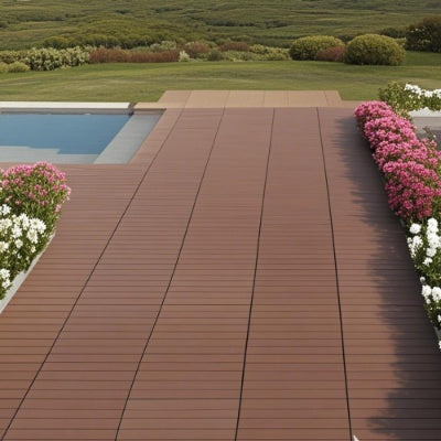 2FT Patio Deck Tiles, DIY Module Interlocking Decking Tiles Floor Tile, Easy And Quick Installation Court Tiles For Porch Poolside Outdoor And Indoor Balcony Backyard 24pcs Red Brown