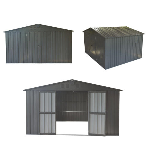 Storage Shed 11 X 12.5 With Galvanized Steel Frame Windows, Outdoor Garden Shed Metal Utility Tool Storage Room With Lockable Door For Patio Dark Gray