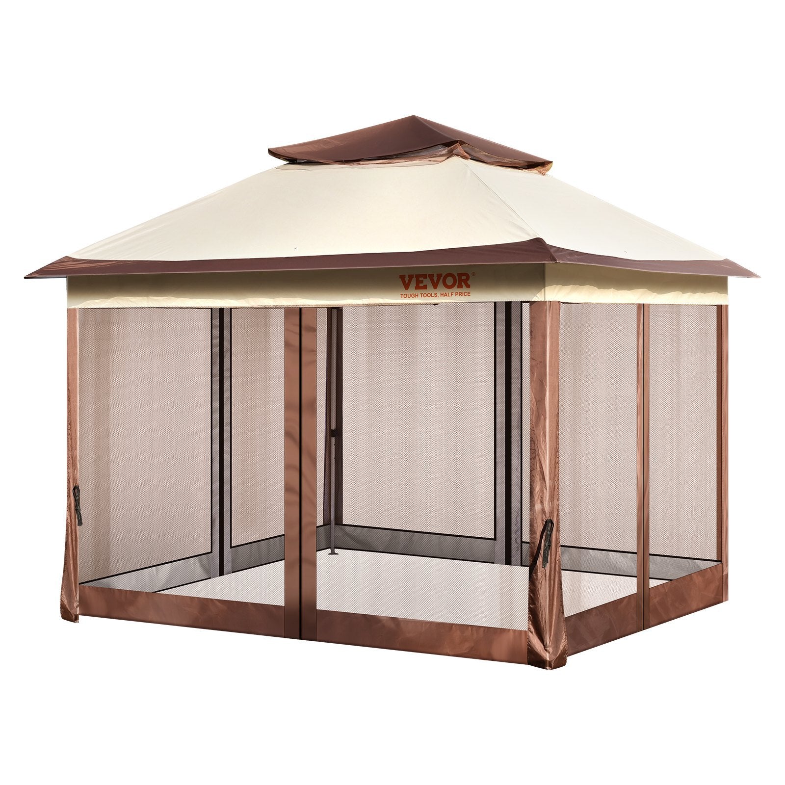 VEVOR Patio Gazebo, 11 X 11 FT Pop Up Gazebo For 8-10 Person, With Mosquito Netting, Metal Frame, And PU Coated 250D Oxford Cloth, Outdoor Canopy Shelter For Patio, Backyard, Lawn, Garden, Deck