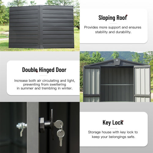 Outdoor Storage Shed 5.7x3 FT, Metal Outside Sheds & Outdoor Storage Galvanized Steel, Tool Shed With Lockable Double Door For Patio, Backyard, Garden, Lawn 5.7x3ft, Dark Gray