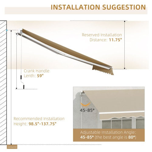 Out Sunny 13 X 8 Retractable Awning, Patio Awnings, Sunshade Shelter W  Manual Crank Handle, UV & Water-Resistant Fabric And Aluminum Frame For Deck, Balcony, Yard, Beige