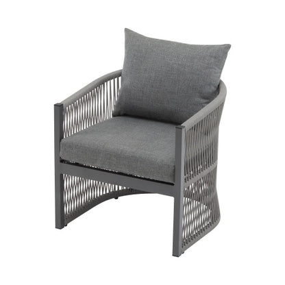 Set Of 2 Modern Gray Curved Aluminum Lounge Chair With Stylish Rope-Weave Design And Cushioned Comfort, Perfect For Outdoor Living
