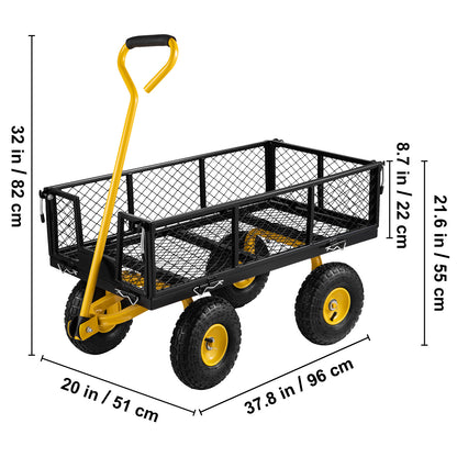 VEVOR Steel Garden Cart, Heavy Duty 900 Lbs Capacity, With Removable Mesh Sides To Convert Into Flatbed, Utility Metal Wagon With Rotating Handle And 10 In Tires, Perfect For Garden, Farm, Yard