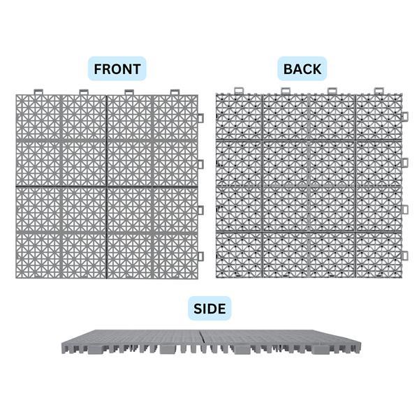12 X 12 Inch Gray Interlocking Deck Tile Plastic Waterproof Outdoor All-weather Anti Slip Bathroom Shower Balcony Porch Sturdy Load-bearing Up To 6613 Pounds, Rose Pattern 12 Piece Set