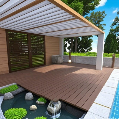 2FT Patio Deck Tiles, DIY Module Interlocking Decking Tiles Floor Tile, Easy And Quick Installation Court Tiles For Porch Poolside Outdoor And Indoor Balcony Backyard 24pcs Red Brown