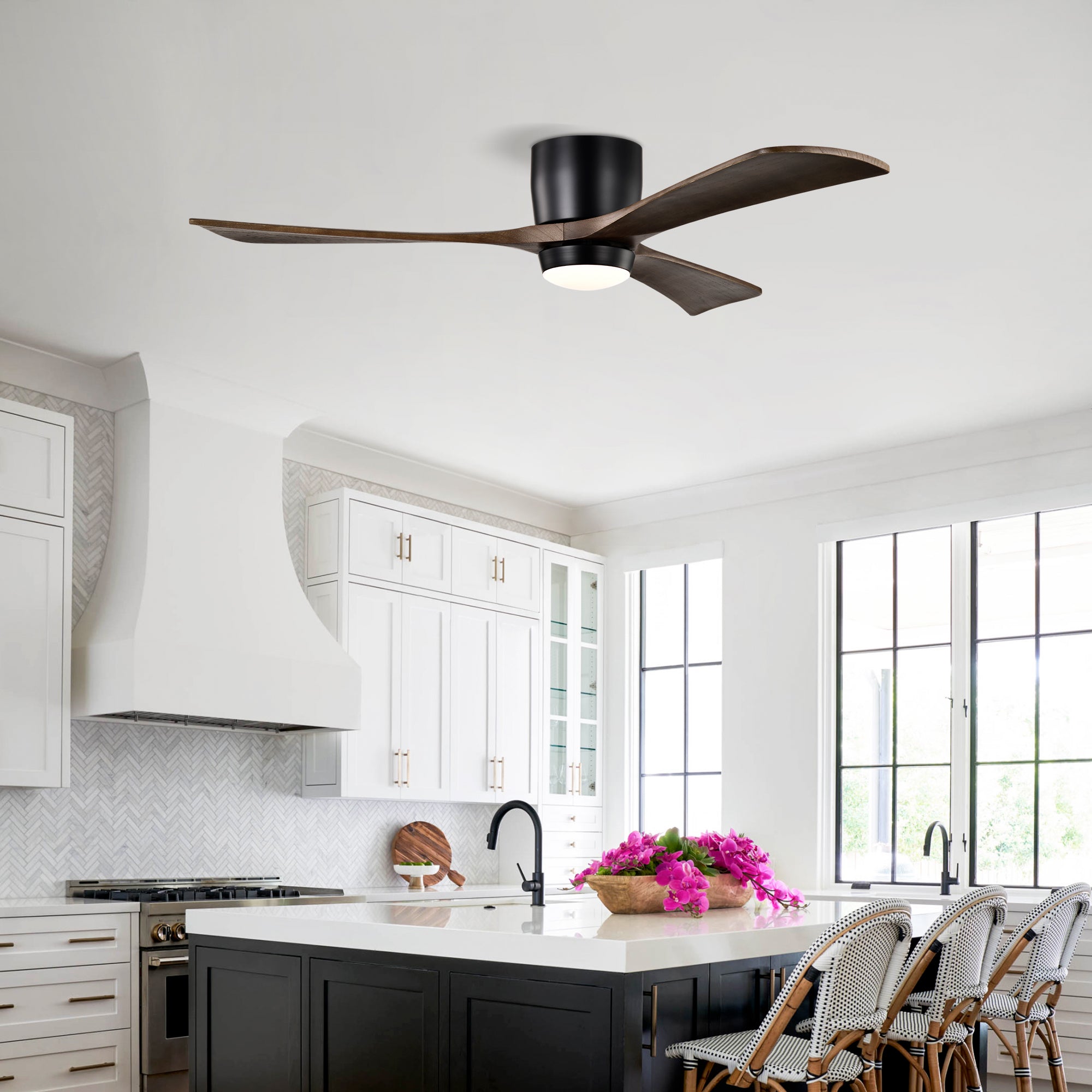 Ceiling Fan With Lights Remote Control, Quiet DC Motor 3 Blade Ceiling Fans 6 Speed Levels, Reversible Ceiling Fan, For Patio Living Room, Bedroom, Office, Indoor Matte Black Walnut