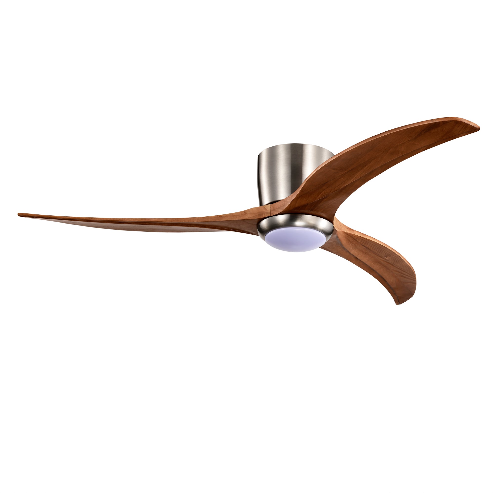 52 Inches Recessed Ceiling Fan Solid Wood Blade Ceiling Fan With Light Strip Remote Control, Noiseless Reversible Motor, 6 Speed, Suitable For Patio Living Room, Bedroom, Indoor, Nickel Color