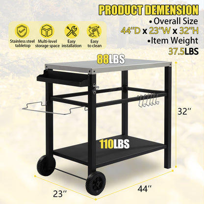 112x59x82cm, Stainless Steel Top, Without Basket, Removable, Barbecue Cart