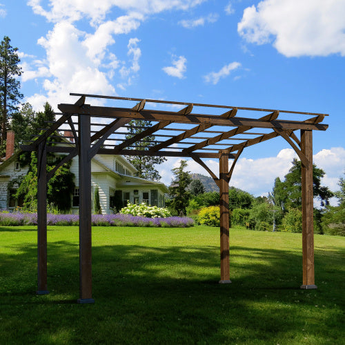 12' X 10' Outdoor Pergola, Wood Grape Gazebo For Climbing Plant Support, Garden, Patio, Backyard, Deck, Brown - Outdoor Chilling