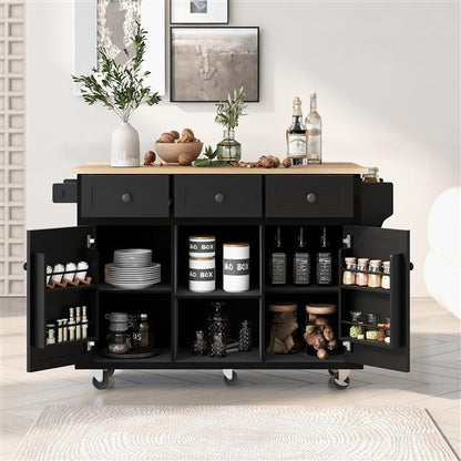 Kitchen Cart With Rubber Wood Flip Top