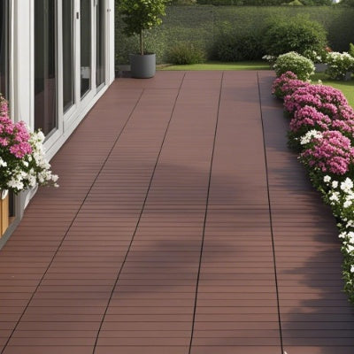 2FT Patio Deck Tiles, DIY Module Interlocking Decking Tiles Floor Tile, Easy And Quick Installation Court Tiles For Porch Poolside Outdoor And Indoor Balcony Backyard 24pcs Red Brown