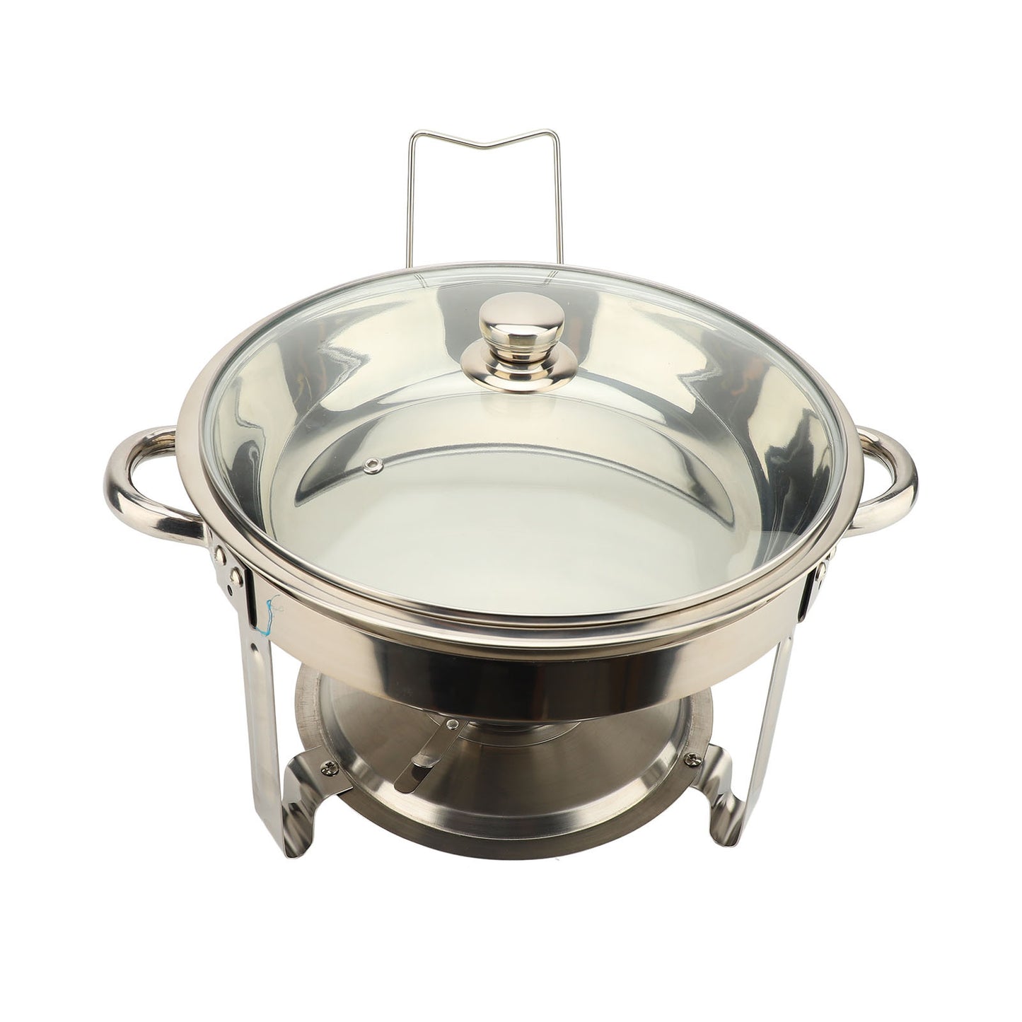 Buffet Chafing Dish Stainless Steel Round Catering Chafers with Glass Lid Detachable Alcohol Stove 4PCS