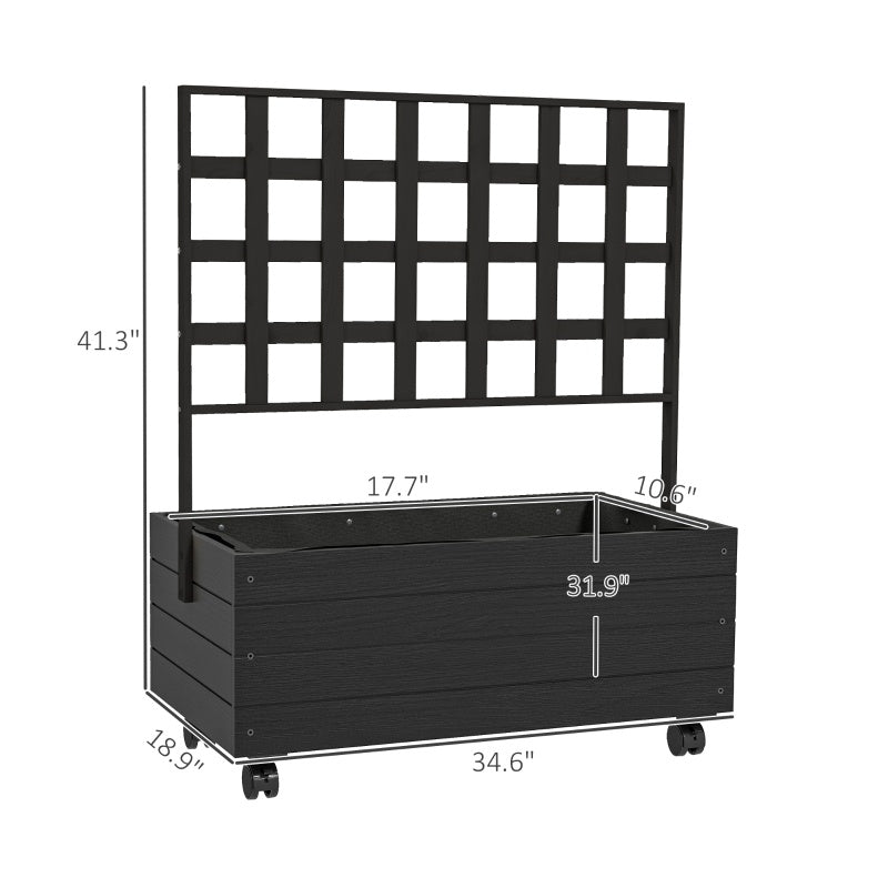 Raised Garden Bed With Trellis And Wheels, Outdoor Planter Wooden Elevated Garden Bed