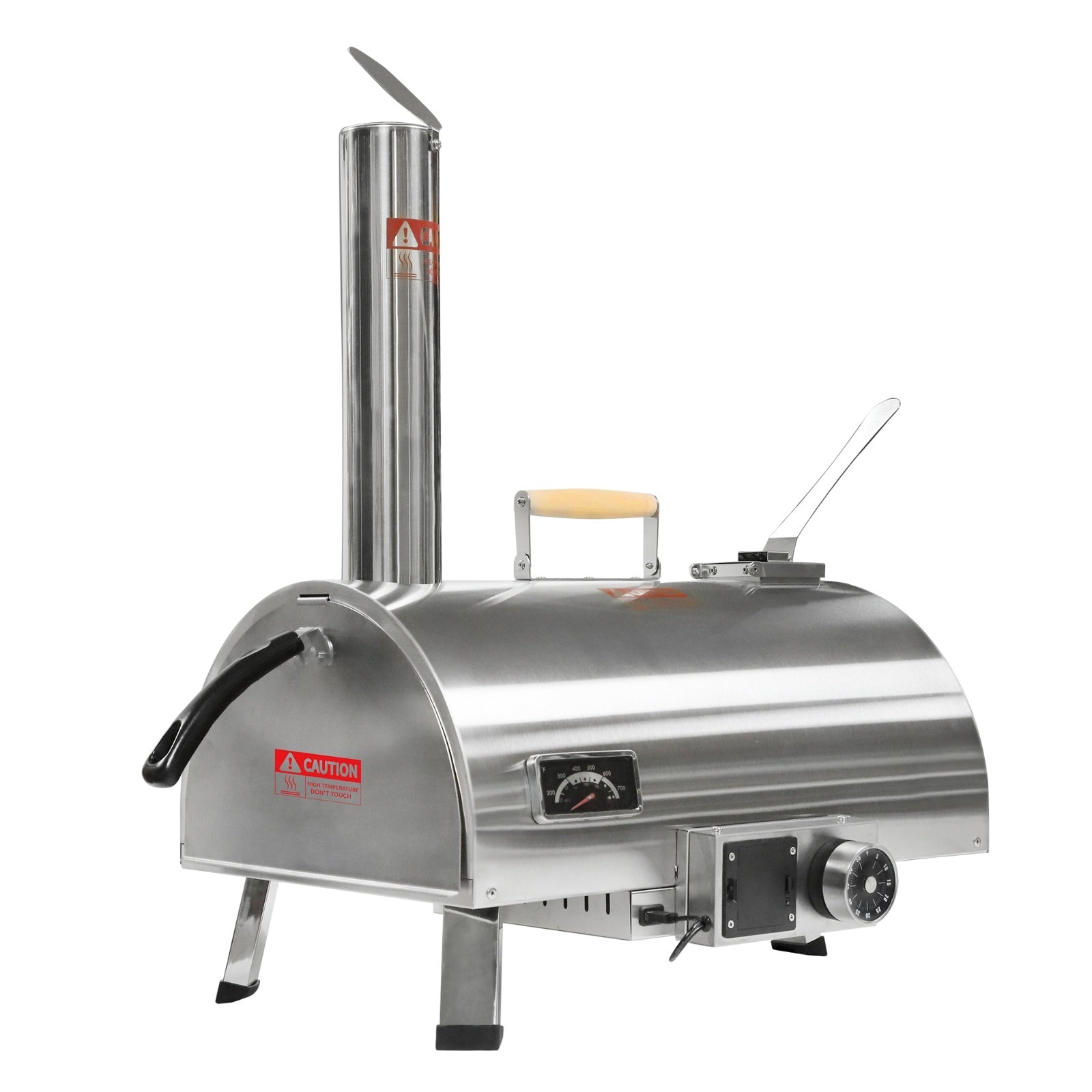 Outdoor 12 Automatic Rotatable Wood Fired Pizza Oven, Stainless Steel Portable - Outdoor Chilling