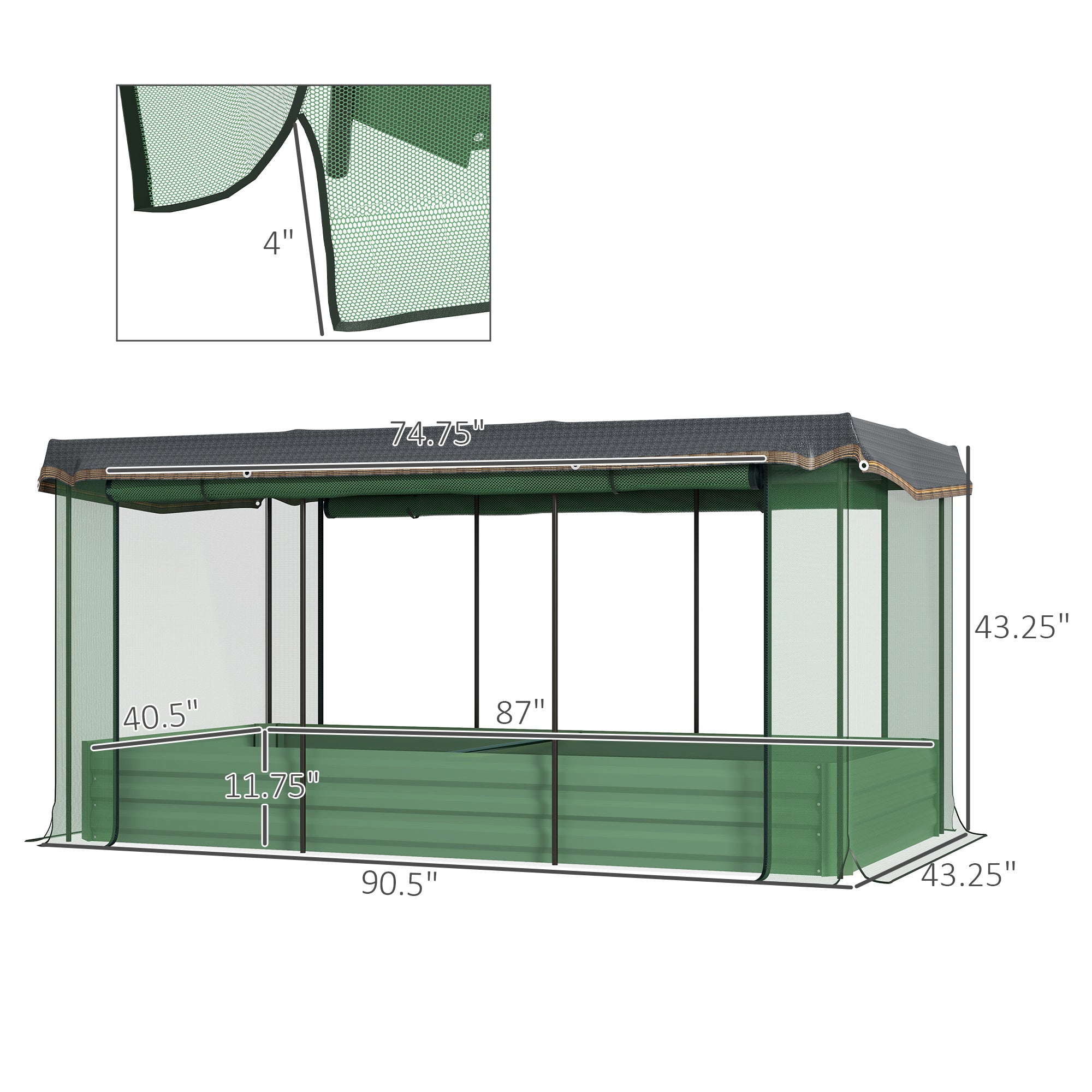 Galvanized Steel Planter Box With Crop Cage And Shade Cloth, Raised Garden Bed-Green - Outdoor Chilling