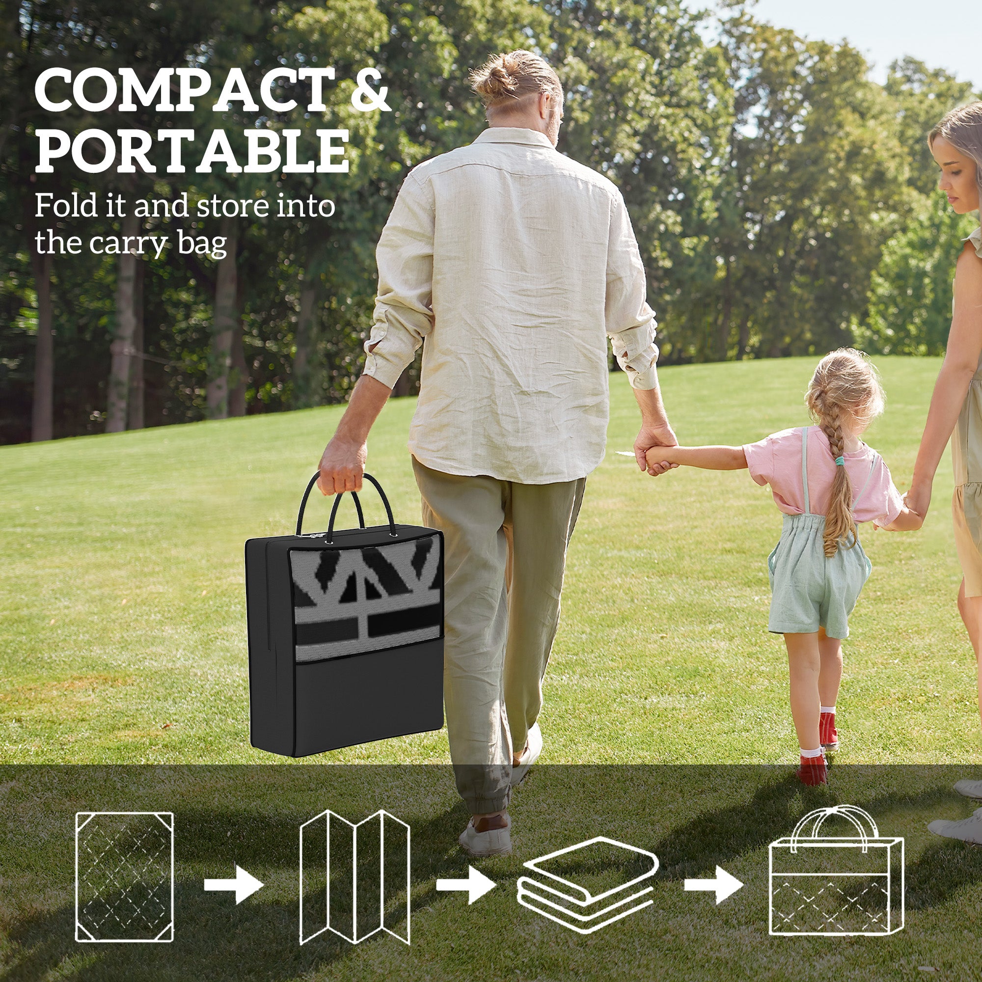 Reversible Outdoor Rug, Waterproof Plastic Straw With Carry Bag, 6 X 9, Black & Gray Geometric Wall