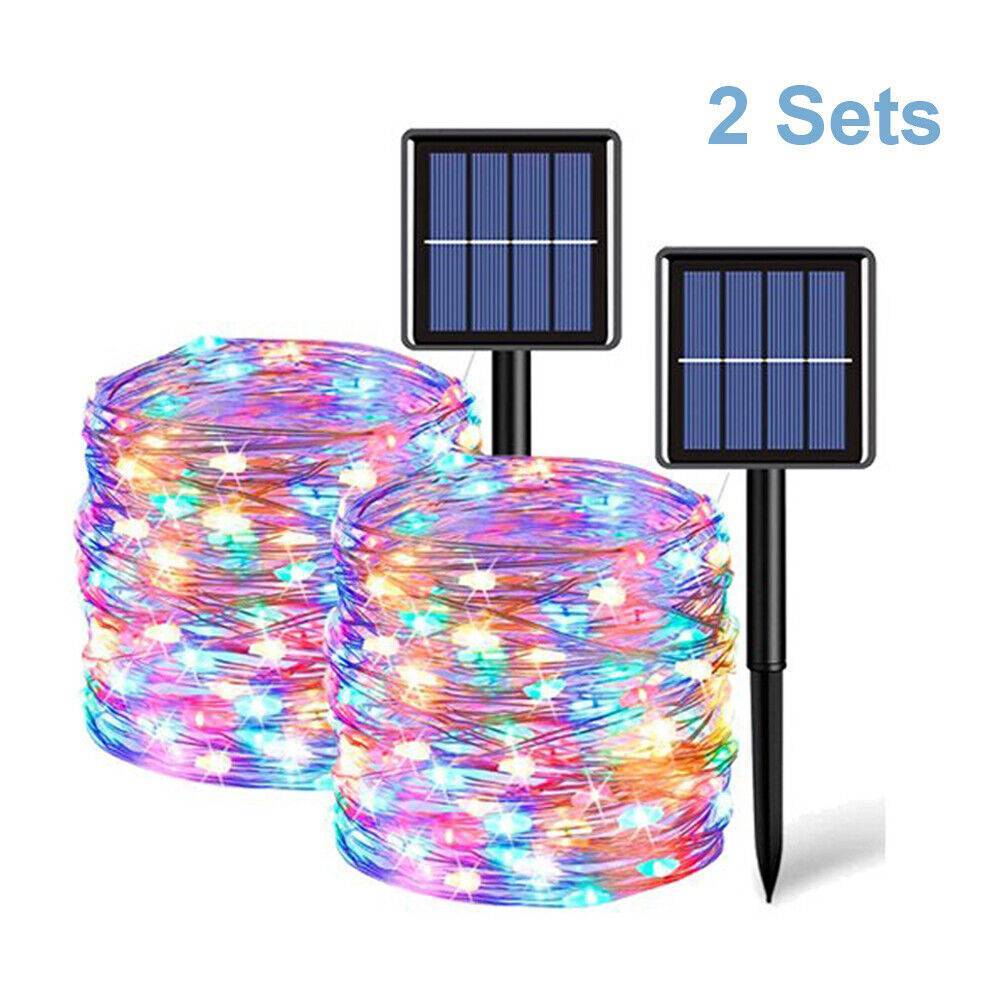 Set Of 2 Solar Fairy String Lights 20M 200 LED Copper Wire Outdoor Garden Decor - Outdoor Chilling